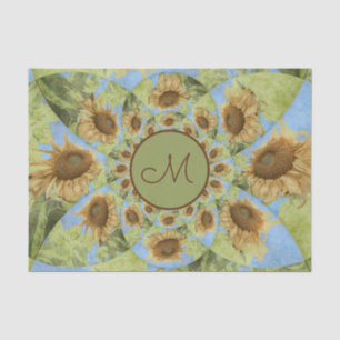 Papier Mousseline Tournesol Pays Floral Jaune Vert Monogramme