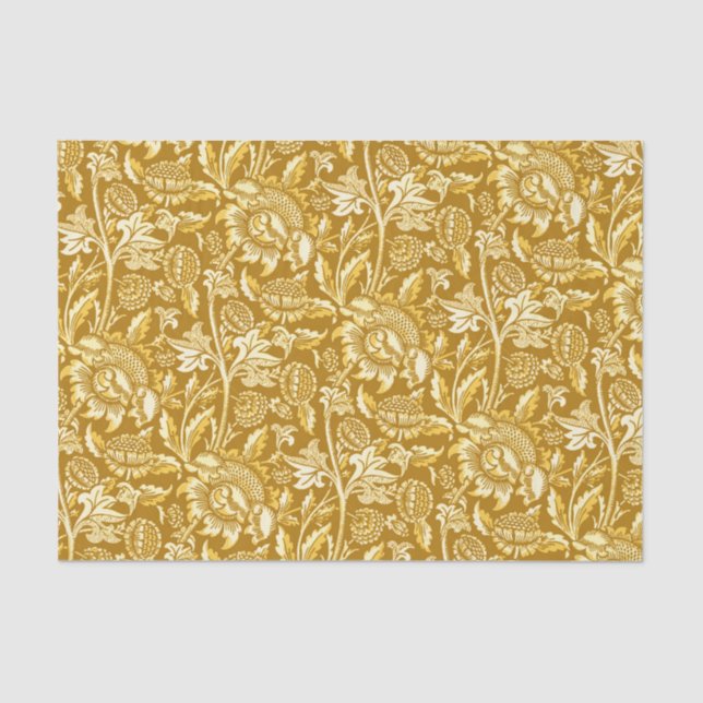 Papier Mousseline Tournesols de William Morris, jaune de moutarde/or (Recto)