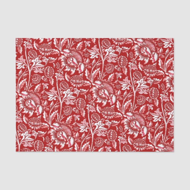 Papier Mousseline Tournesols de William Morris, rouge-foncé et blanc (Recto)