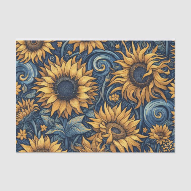 Papier Mousseline Tournesols Jaune et Bleu Tirages Découpage (Recto)