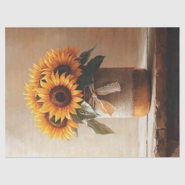 Papier Mousseline Tournesols rustiques Burlap Mason Jar Découpage (Recto)