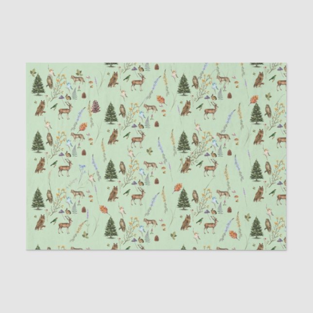 Papier Mousseline Toutes les occasions Bois Animaux Plante Sage Gree (Recto)