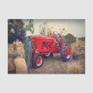 Papier Mousseline Tracteur agricole Red Rustic Country Automne Harve