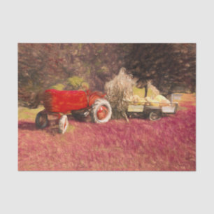 Papier Mousseline Tracteur agricole rouge campagne automne citrouill
