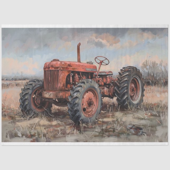 Papier Mousseline Tracteur dans le champ Découpage rustique (Recto)