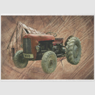 Papier Mousseline Tracteur rouge Vintage Rustic Barn Shed