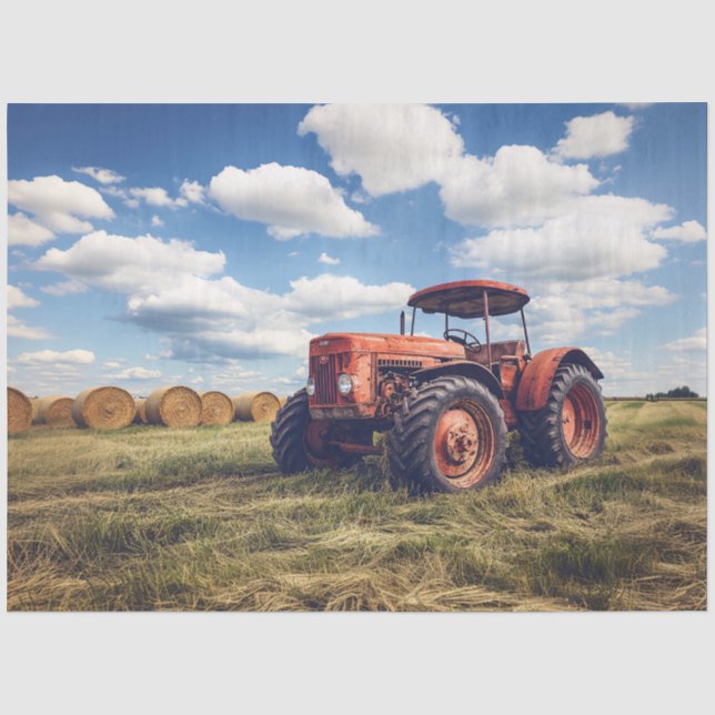 Papier Mousseline Tracteur rustique avec Découpage de balles de foin (Recto)