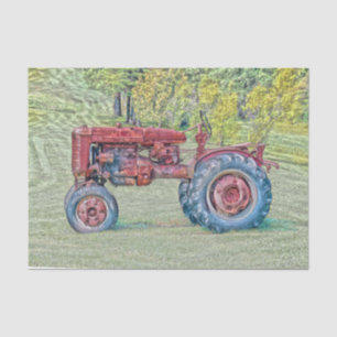 Papier Mousseline Tracteur vintage Old Red Rustic Farm