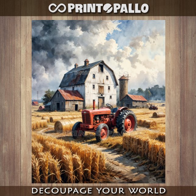 Papier Mousseline Tractor and barn in rural landscape (Créateur téléchargé)