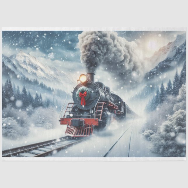 Papier Mousseline Train d'hiver avec Découpage de la couronne de Noë (Recto)