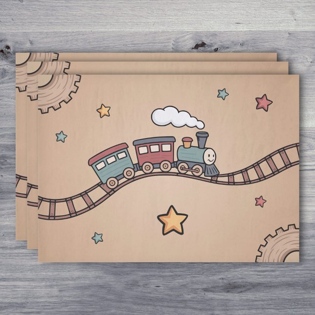 Papier Mousseline Train en bois (Wooden Train Tissue Paper)
