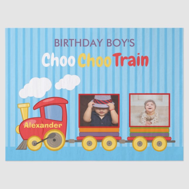 Papier Mousseline Train Jouet Toddler Boy Birthday Blue (Recto)