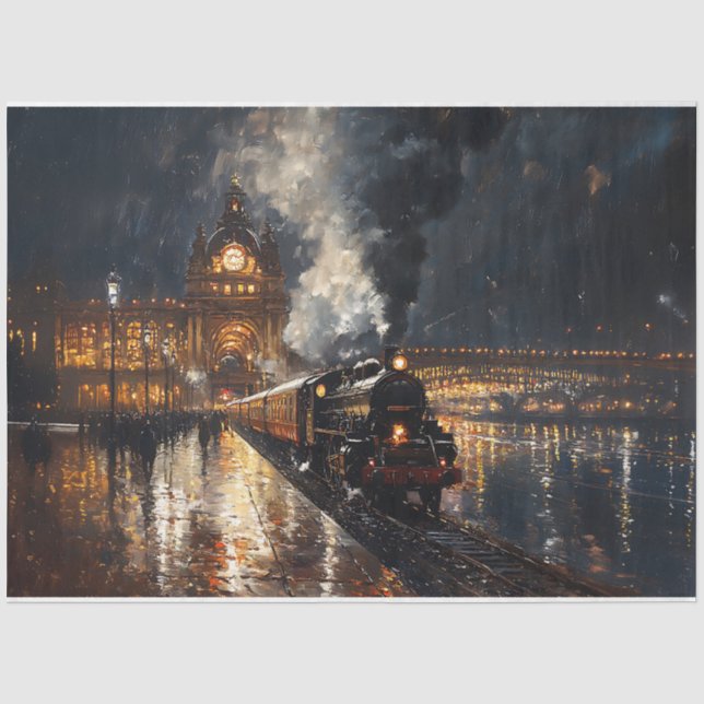 Papier Mousseline Train quittant la station Peinture Découpage (Recto)