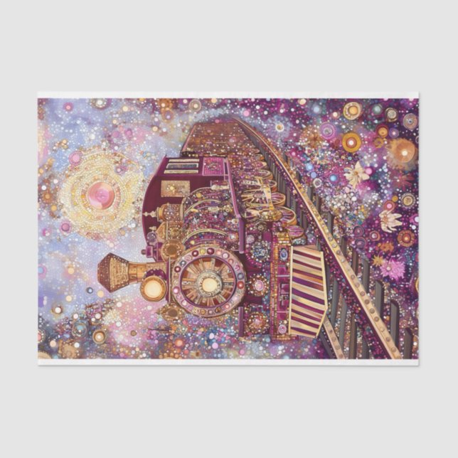 Papier Mousseline Train Whimsical Steampunk, Mosaic DH5L Découpage (Recto)