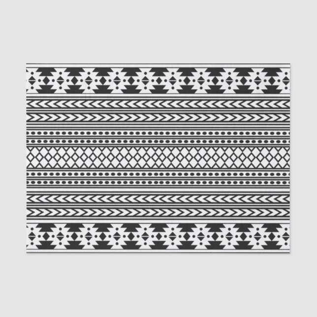 Papier Mousseline Trendy Aztec Tribal Print Geometric Motif (Noir) (Recto)