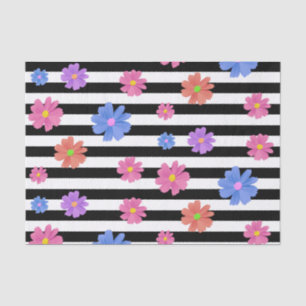 Papier Mousseline Trendy Floral Noir & Blanc Grandes Tailles Motif