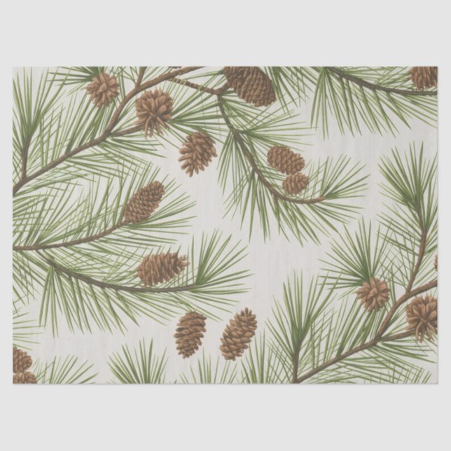 Papier Mousseline Trendy Merry Christmas Pine Cones and Branches     (Recto)