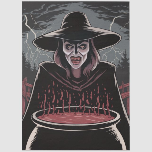 Papier Mousseline Trendy Spooky Halloween witch and Cauldron (Recto)