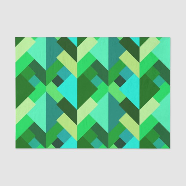Papier Mousseline Triangles Abstraits modernes, Emerald Green et Aqu (Recto)