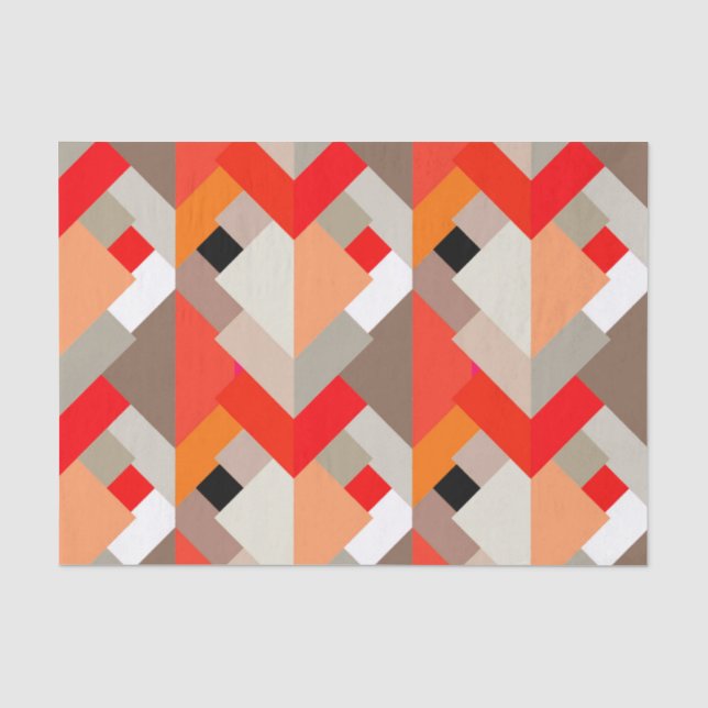 Papier Mousseline Triangles Abstraits modernes, orange, rouge et gri (Recto)
