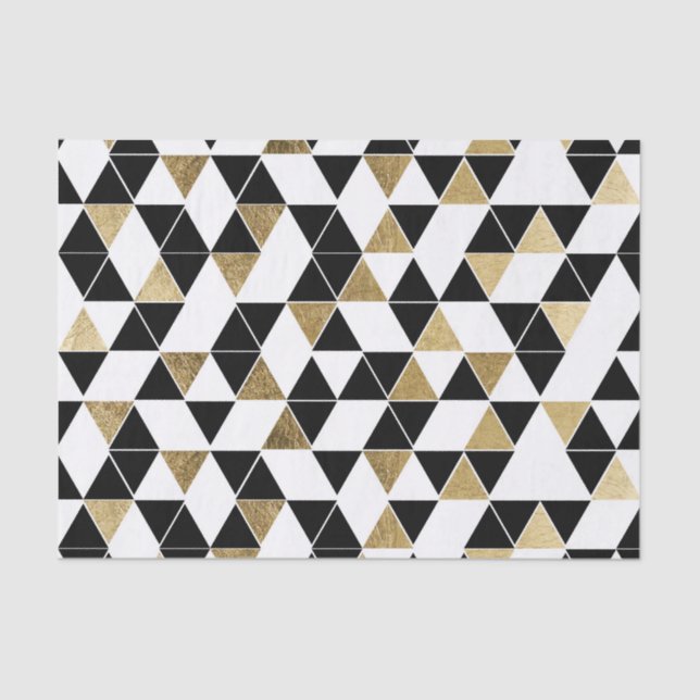 Papier Mousseline Triangles modernes noires, blanches, et de Faux (Recto)