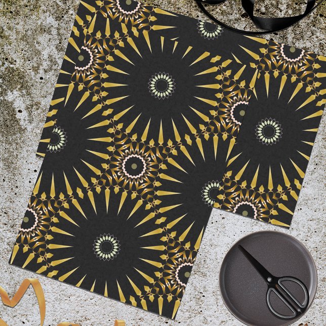 Papier Mousseline Tribal Ethnic Faux Gold et Black Mosaic Motif (Créateur téléchargé)