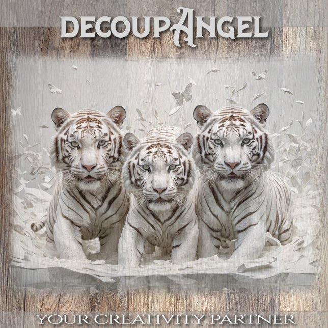 Papier Mousseline Trio de tigres blancs - Découpage - (Créateur téléchargé)