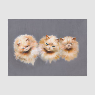 Papier Mousseline Triple Fluffy Cats Vintage Feline Art Decoupage