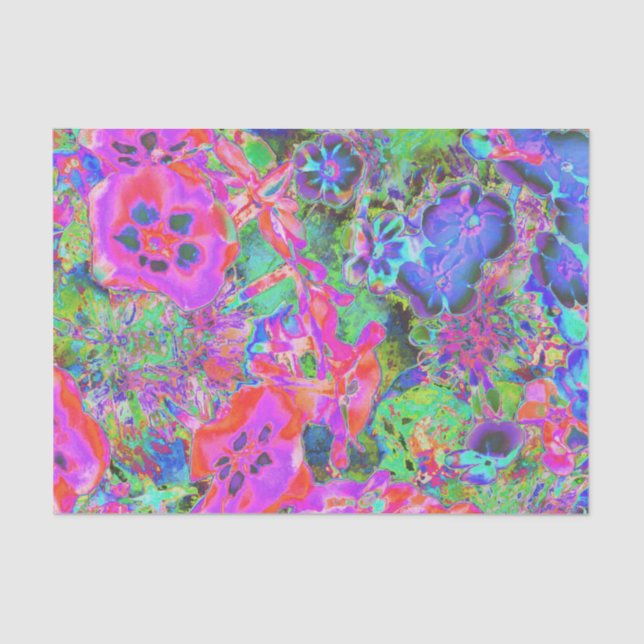 Papier Mousseline Trippy Psychedelic Rose et Fleurs pourpres (Recto)