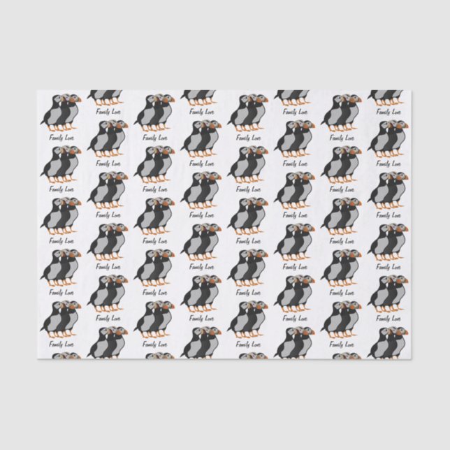 Papier Mousseline Trois adorables Puffin debout ensemble Carton (Recto)