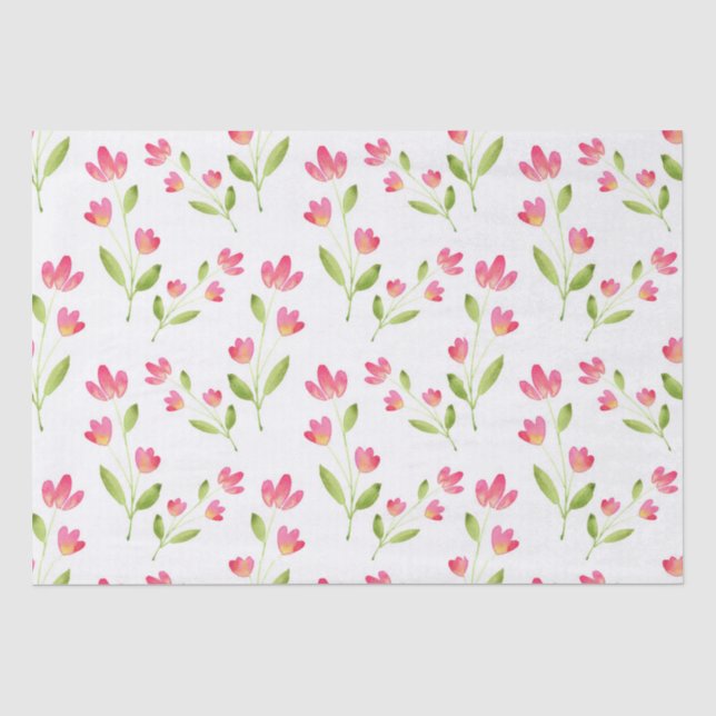 Papier Mousseline Trois corail rose aquarelle tiges Motif (Recto)
