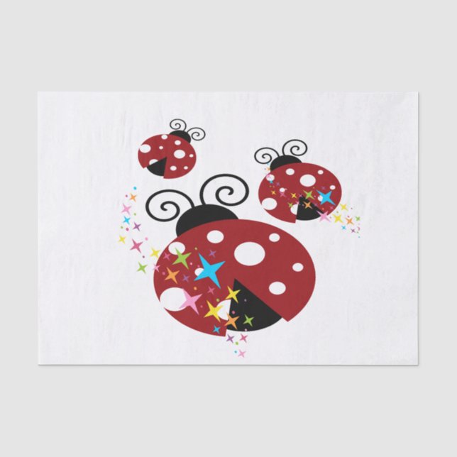 Papier Mousseline Trois rouges et coccinelle noire avec des étoiles (Recto)