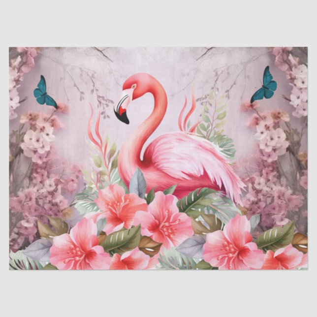Papier Mousseline Tropical Cherry Blossom & Flamants roses roses Déc (Recto)