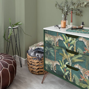 Papier Mousseline Tropical Floral Leopard Jungle Turquoise Blue Deco