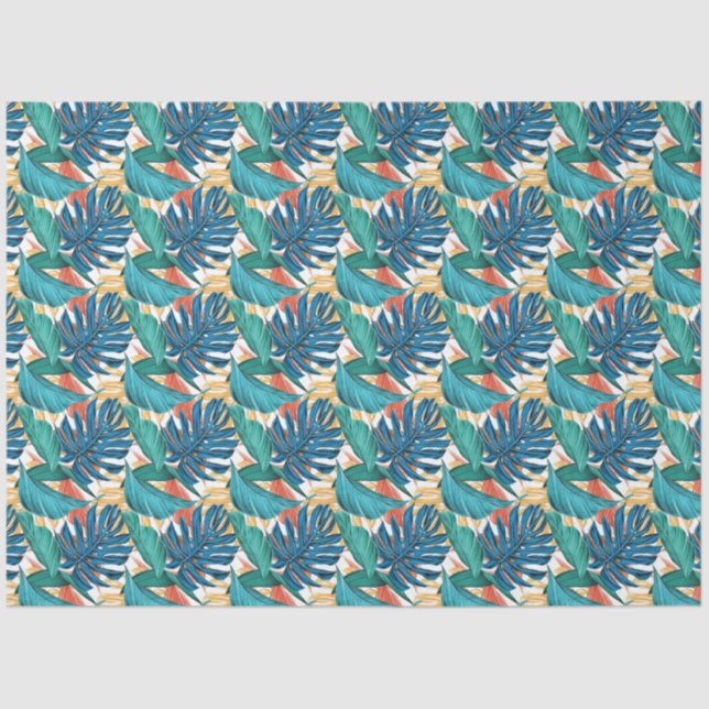 Papier Mousseline Tropical Floral Turquoise Blue Decoupage (Recto)
