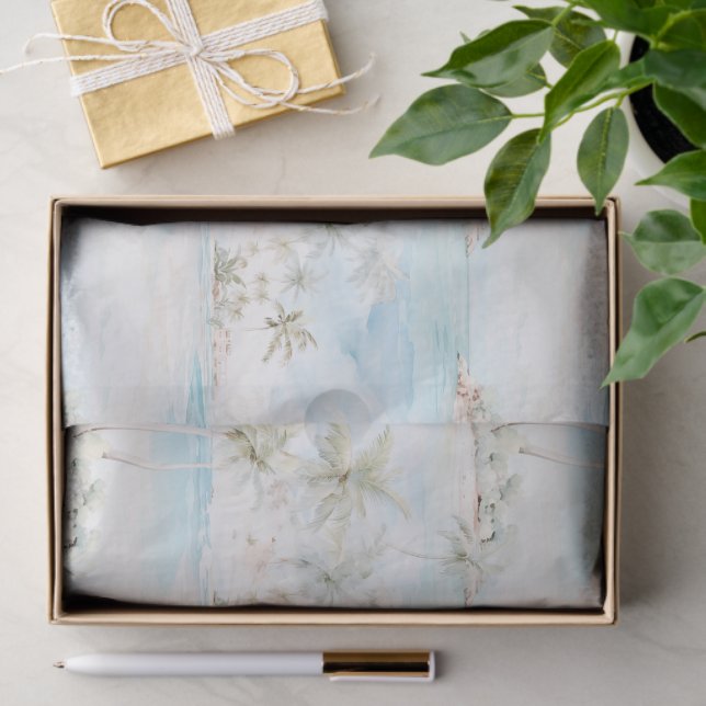 Papier Mousseline Tropical Island Palm Trees Beach  (Cadeau)