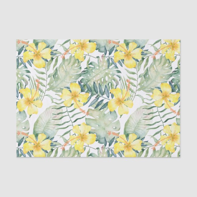 Papier Mousseline Tropical Jaune Hibiscus Floral Mariage Douche (Recto)