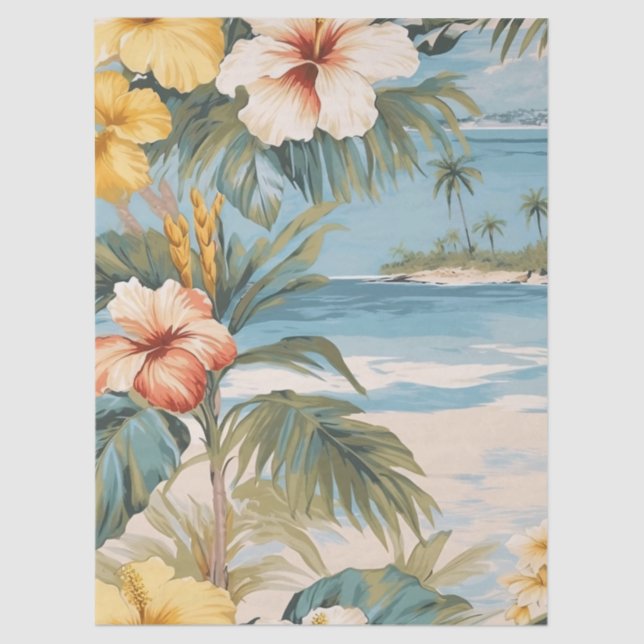 Papier Mousseline Tropical Pastel Ocean View Decoupage (Recto)