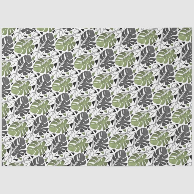 Papier Mousseline Tropical print monstera leaves scissors jungle exo (Recto)