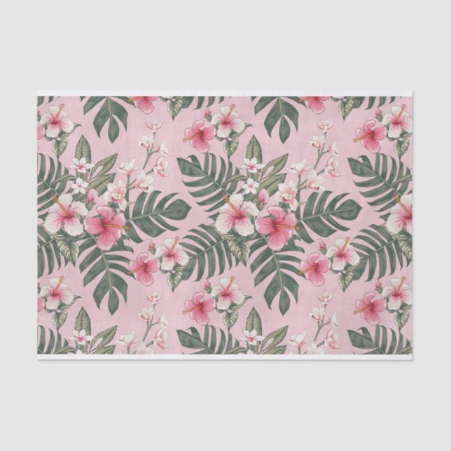 Papier Mousseline Tropical rose Hibiscus Motif d'art (Recto)