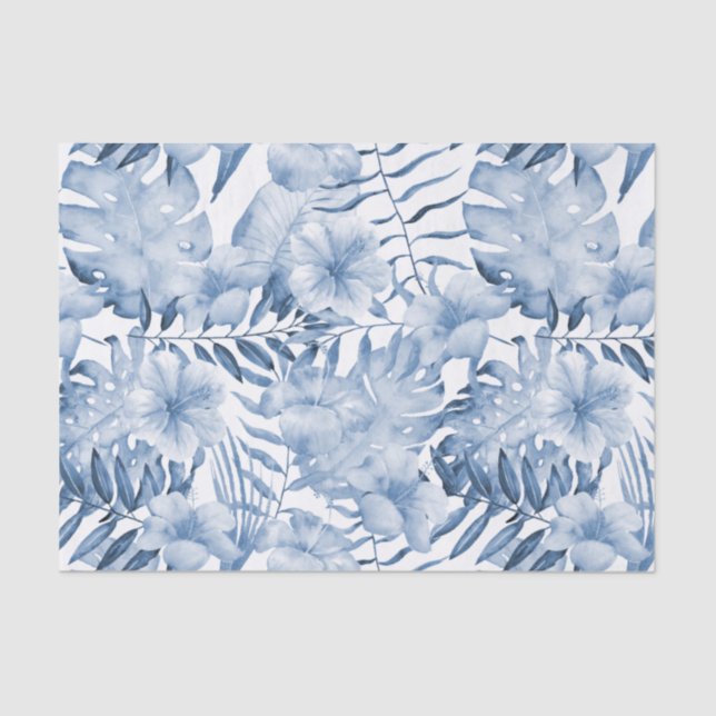 Papier Mousseline Tropical Violet Bleu Floral Feuilles Mariage (Recto)