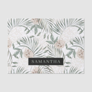 Papier Mousseline Tropical Watercolor Leaves & Flowers Pattern