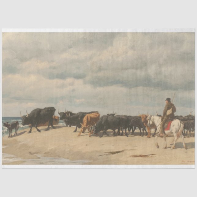 Papier Mousseline Troupeau de bétail près de la mer (par Eugène Burn (Recto)