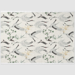 Papier Mousseline Tsuru Crane Bird et Pine Tree Japon Aquarelle