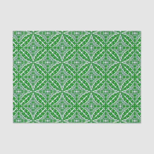Papier Mousseline Tuiles marocaines - vert vert et blanc (Recto)