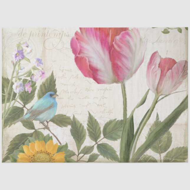Papier Mousseline Tulipe de tournesol Fleurs d'oiseaux Ephémère Déco (Recto)