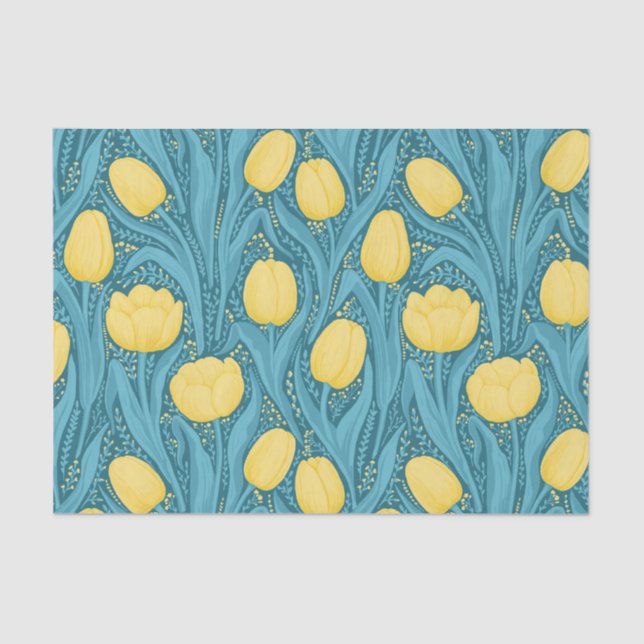 Papier Mousseline Tulipes en bleu et jaune (Recto)