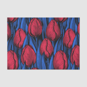 Papier Mousseline Tulipes en rouge et bleu