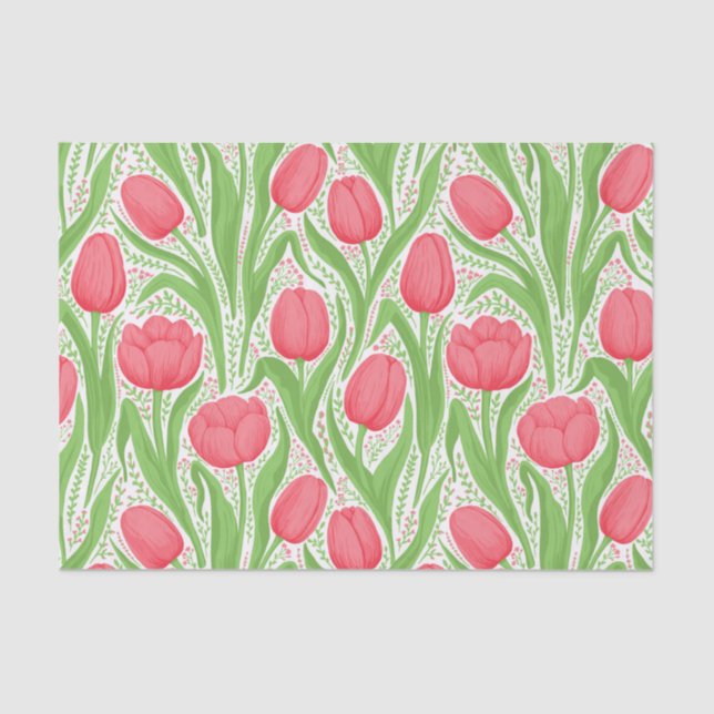 Papier Mousseline Tulipes en rouge et vert (Recto)