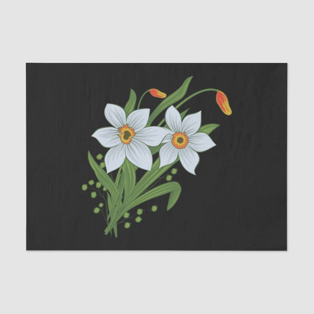 Papier Mousseline Tulipes et jonquilles Fleurs Arrière - plan noir (Recto)